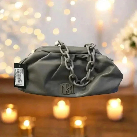 NWT Badgley Mischka Vegan Leather Wrapped Frame Clutch Women’s Purse Gray - Picture 1 of 7